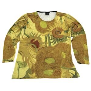 Van Gogh Museum Amsterdam Sunflowers Long Sleeve Shirt Top Womens Size XL Yellow